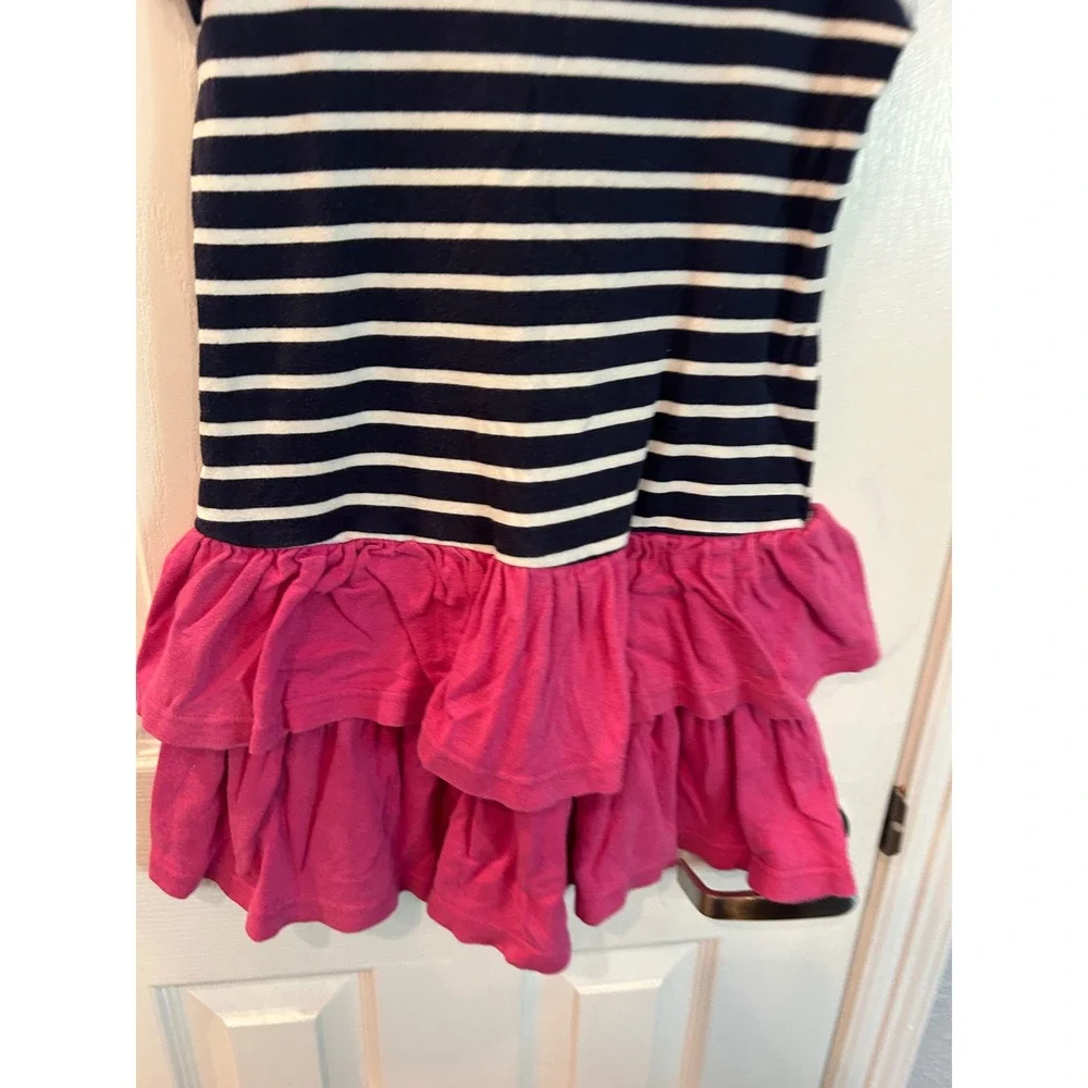 Gymboree Dress Navy Pink Striped Ruffle Tiered Cotton Short Sleeve Kids Size 8